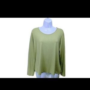 Eileen Fisher L Long Sleeve Ponte Stretch Top Green Mature Sustainable #1010